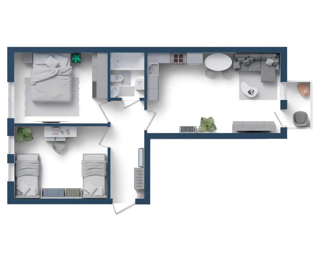 Двостороння, двокімнатна квартира з виходом на балкон