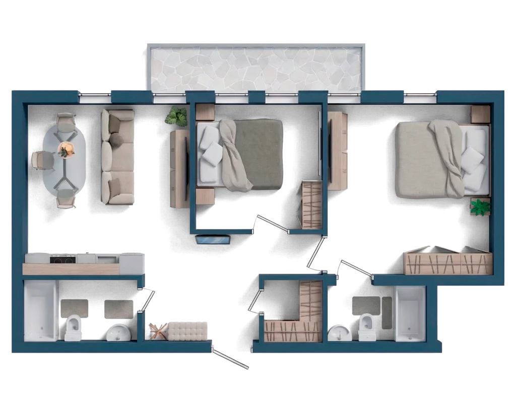 Продумана квартира з головною спальнею та великим балконом