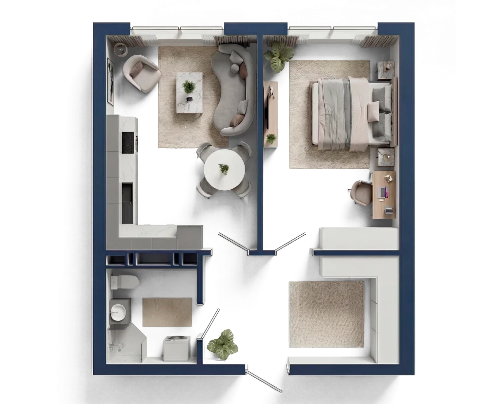 Класична однокімнатна квартира з окремою великою спальнею