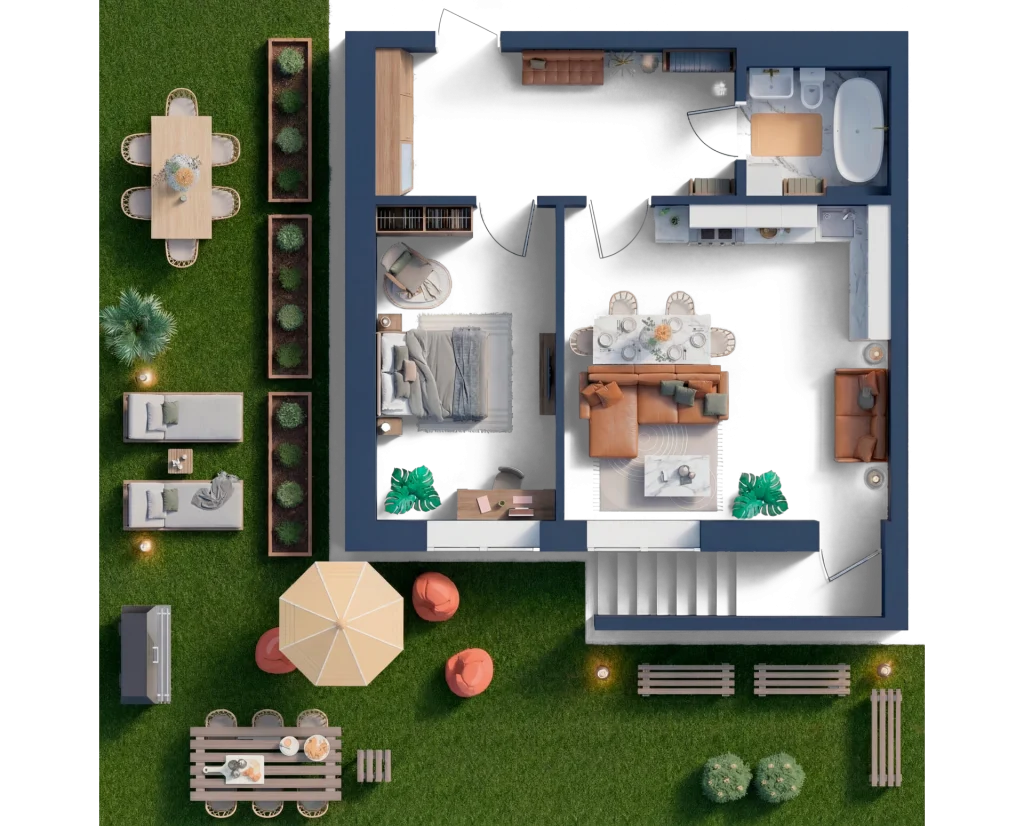 Велика однокімнатна квартира з виходом на величезний дворик